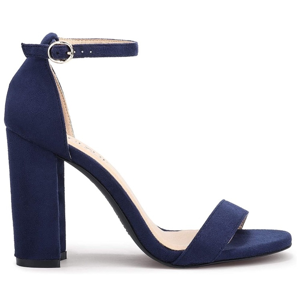 Navy Blue Nubuck Chunky Block High Heeled - Picture 5 of 5